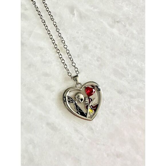 Jack and Sally lovers necklace - nightmare before Christmas with red heart ￼ - Picture 1 of 3